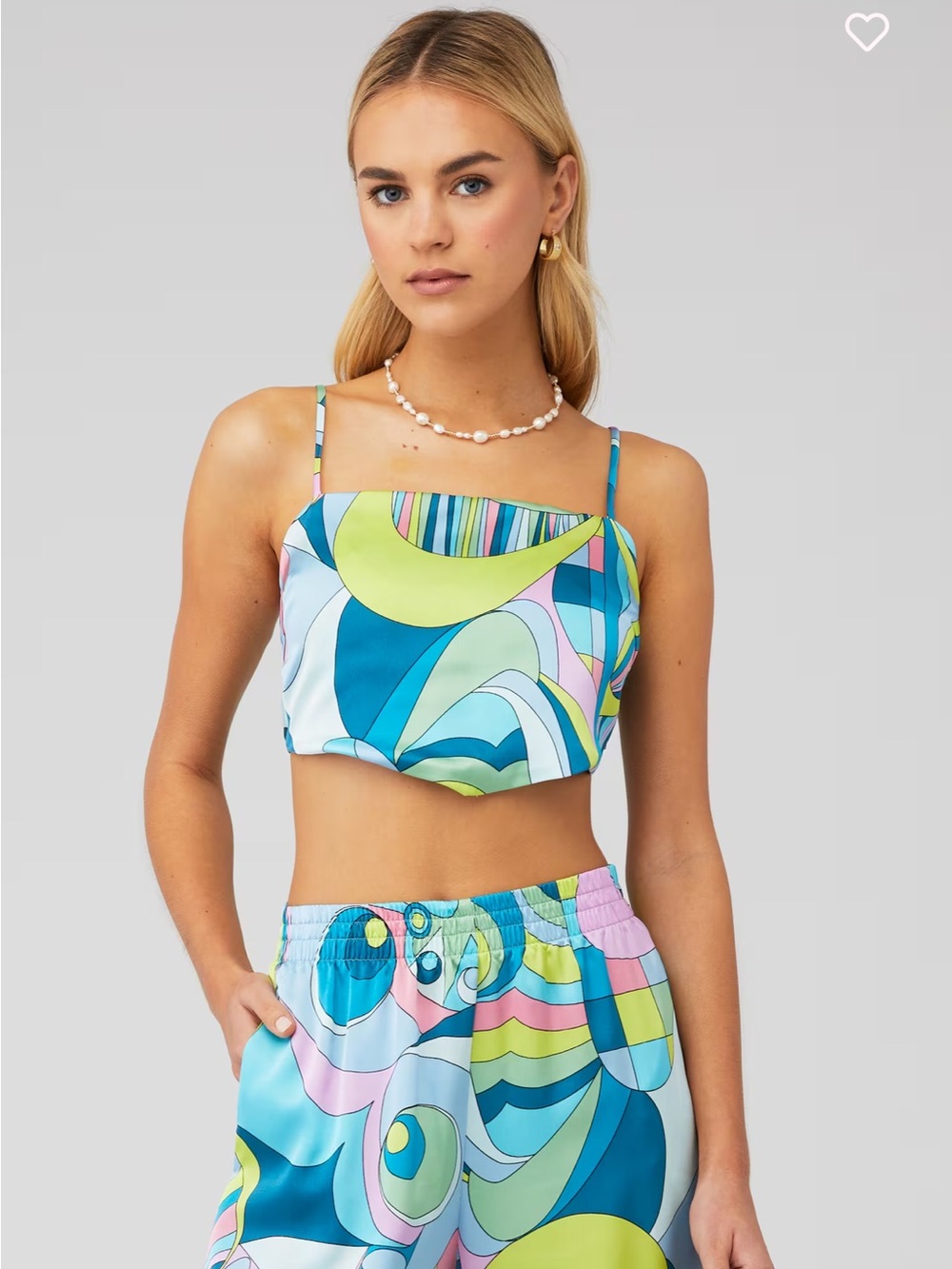 Show Me Your Mumu Teal, Lime, Pink & Lavender Abstract Tie-Front crop top